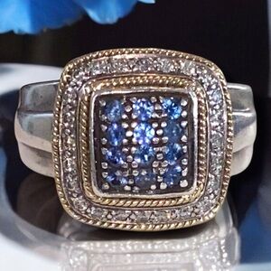 18k Yellow Gold Sterling Silver 925 Effy SAPPHIRE & DIAMOND Ring Size 7 GORGEOUS